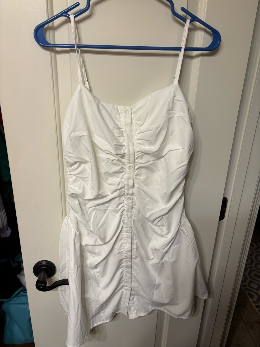 Hello Molly White Ruched Button-Front Mini Dress